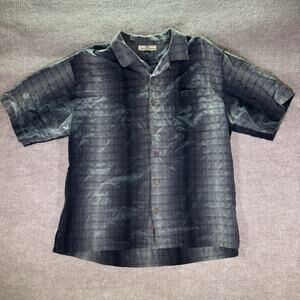Tommy Bahama Black And Grey Striped 100% Silk Shirt‎ Size XL